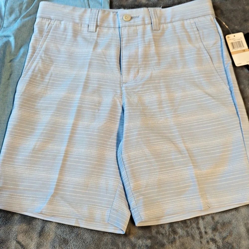 2 Boys PGA Tour Flat Front Golf Shorts Size 12, Blue & Stripe NEW MSRP $72